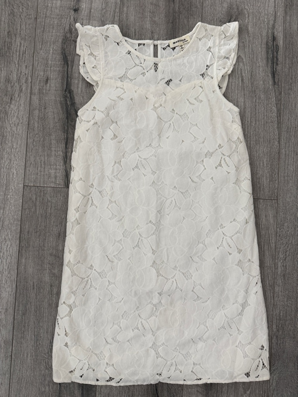 Monteau White Lace Flutter Sleeve Mini Dress